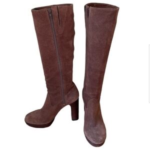KORS Michael Kors Knee High Dark Brown Suede Leather High Heel Boots Size: 7